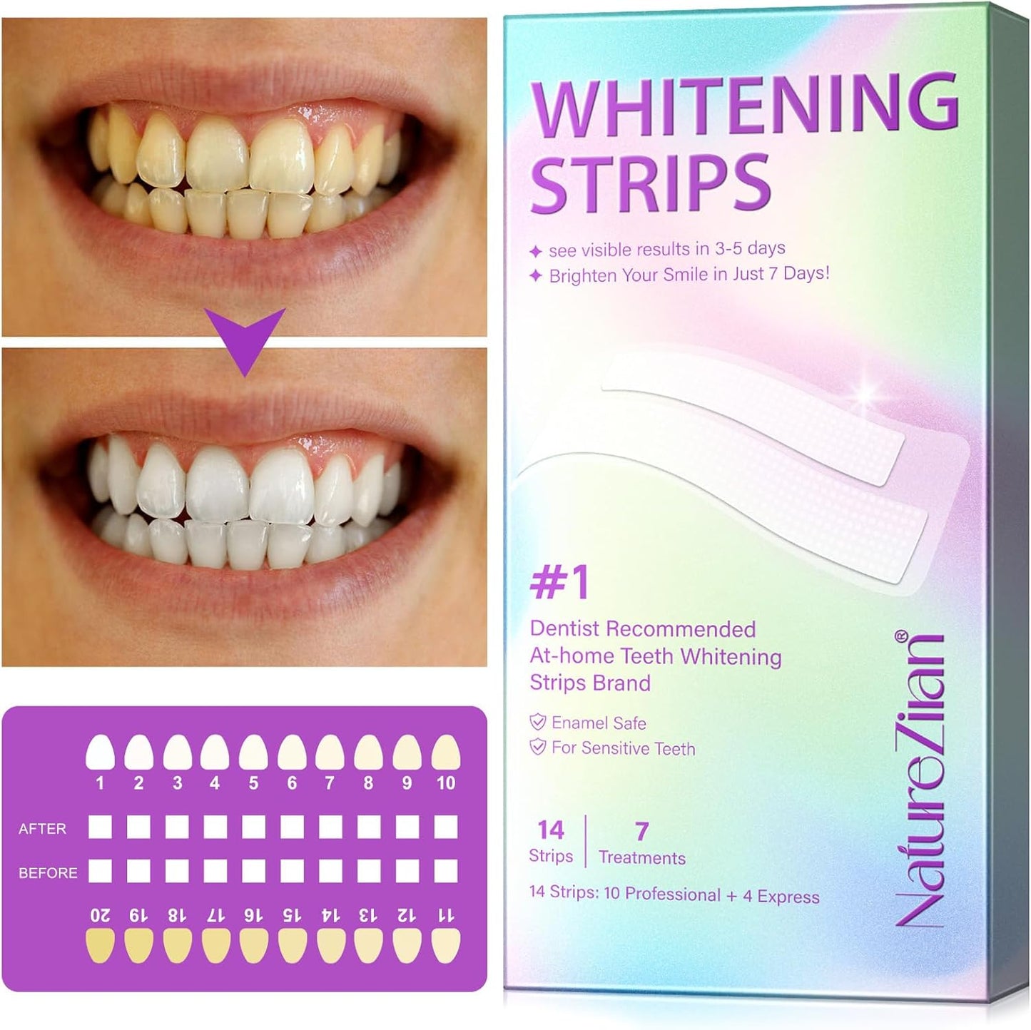 Teeth Whitening Strips,7-Day whitening Strips,Peroxide Free,Sensitive Teeth Whitener,Enamel Safe for Whiter Teeth,Deep Stains Removal,nstant Teeth Whitening Without The Harm (28pcs) Quick Pick Grocers