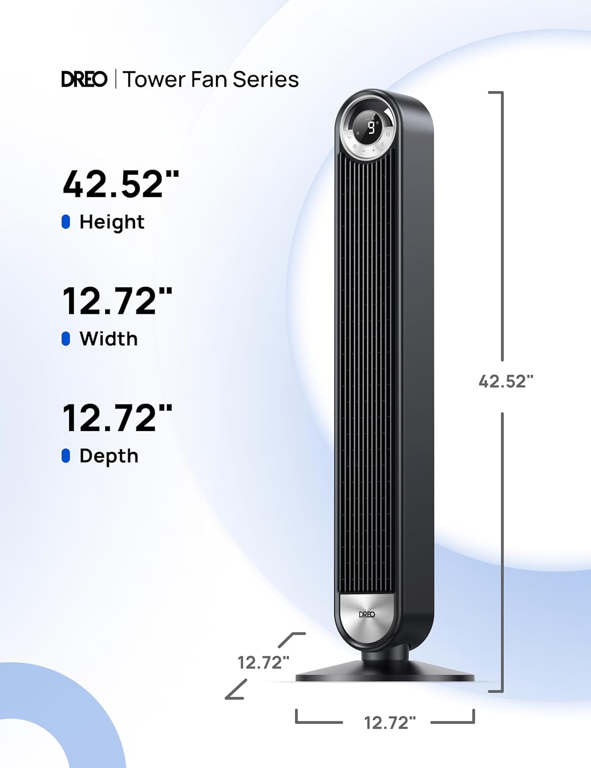 DREO Tower Fan for Bedroom, 90° Oscillating Standing Fan with 28ft/s Velocity, 20dB Quiet for Sleep, DC Motor, 9 Speeds, 4 Modes, 12H Timer, Voice & APP & Remote Control, Starlight Quick Pick Grocers