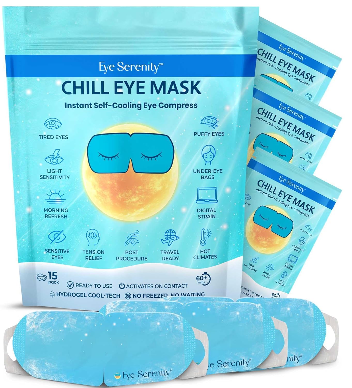 Eye Serenity Steam Eye Mask, Heated Eye Mask, Self Heating Warm Compress for Dry Eyes, Fast Relief for Stye, Puffy Sensitive Eyes, Moist Heat, Relaxation Gifts for Women and Men (15 Pack) Quick Pick Grocers