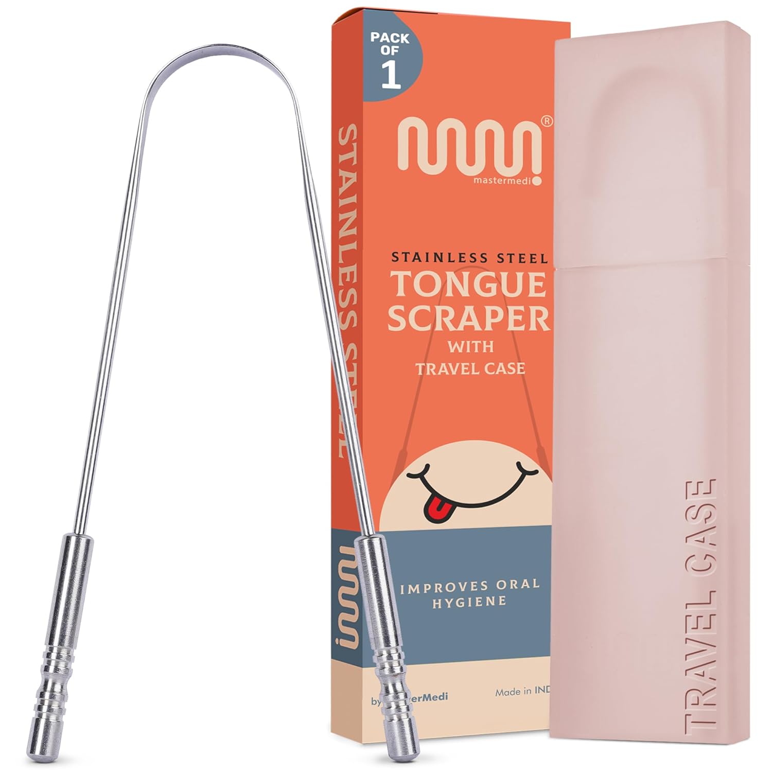 MasterMedi Tongue Scraper with Case Easy to Use Tongue Scraper for Adults, Tongue Cleaner for Oral Care & Hygiene (Single Pack (with Travel Case)) Quick Pick Grocers