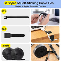 [313Pcs] Cable Management Kit, 67 Adhesive Cable Clips, Topavatop Desk Cord Organizer, 22 Reusable Cable Strap, 4 Cable Sleeve Split, 200 Nylon Cable Zip Ties with 20 Mounts for TV Office Home Quick Pick Grocers