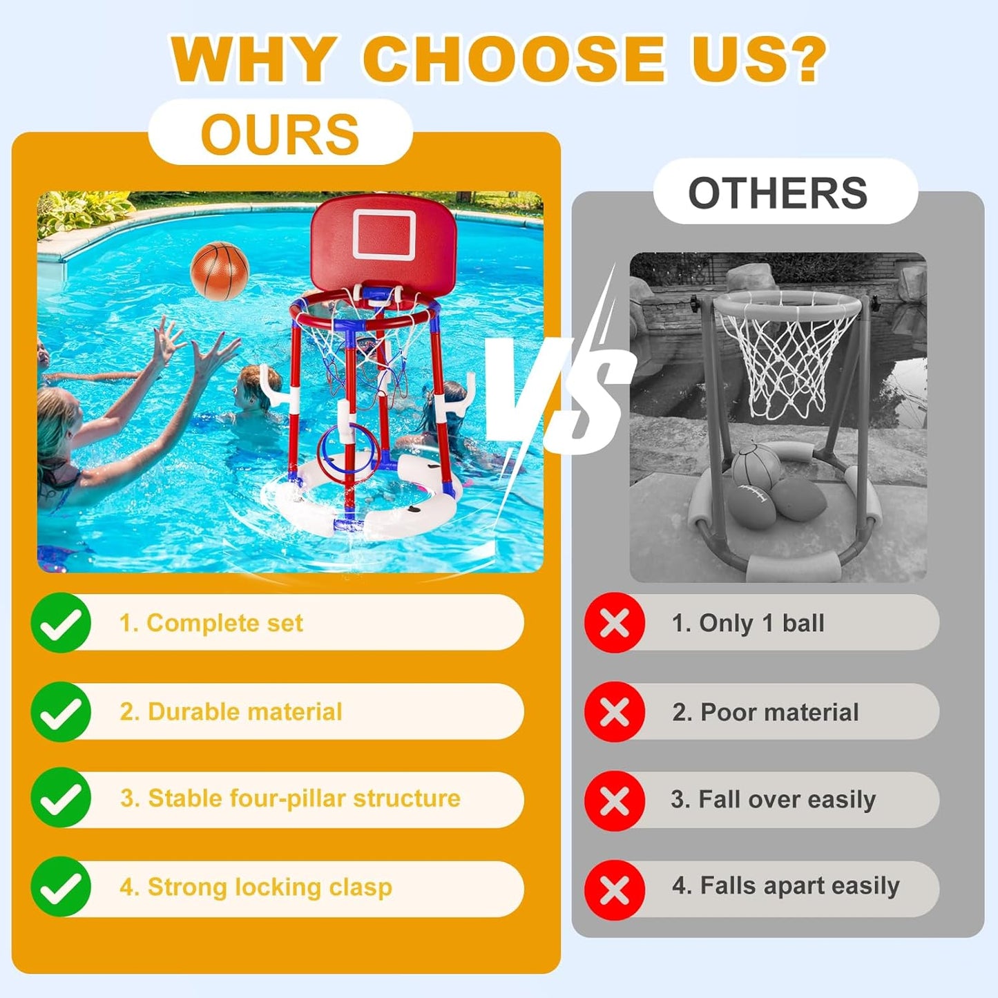 2-in-1 Poor Toy Basketball & Ring Toss Game with 4 Balls, 6 Rings&Pump, Summer Pool Toys Outdoor Water Fun Family Party for Age 3-12 Quick Pick Grocers