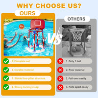 2-in-1 Poor Toy Basketball & Ring Toss Game with 4 Balls, 6 Rings&Pump, Summer Pool Toys Outdoor Water Fun Family Party for Age 3-12 Quick Pick Grocers
