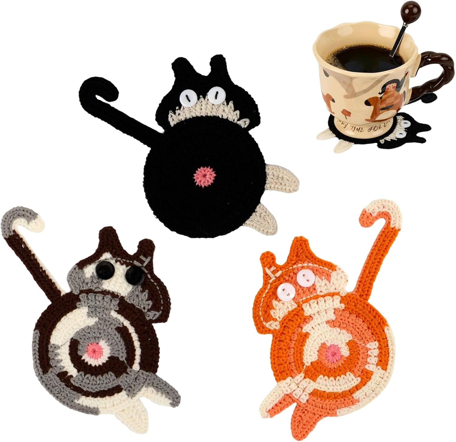Cat Gifts for Cat Lovers Cat Coaster Woven Creative Cute Cat Coaster Insulation Coaster Coffee and Tea Coaster Desktop Gifts Quick Pick Grocers
