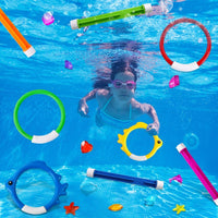 YUJUN Pool Diving Swimming Toys, Summer Underwater Game Toys with Pool Fishes Dive Sticks Rings Gems Storage Bag for Kids Swim Birthday Party Favors Quick Pick Grocers