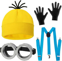 CONGRU 4 Pcs Halloween Costume Accessories Adults-Yellow Beanie Hat/Goggles/Gloves/Suspenders for Halloween Dress Up Quick Pick Grocers