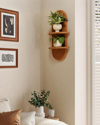 Bamworld Boho Wall Decor Plant Wall Shelf Mid Century Modern Decor Hanging Plant Shelf 2-Tier Wooden Floating Shelves for Home Bathroom Bedroom Living Room Office Holding Planter Decoration Quick Pick Grocers