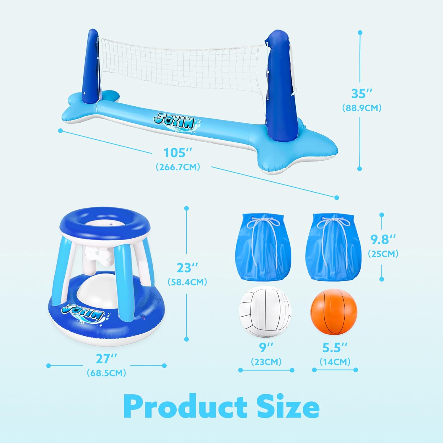 JOYIN Inflatable Pool Float Set Volleyball Net & Basketball Hoops, Balls Included for Kids and Adults Swimming Game Toy, Summer Floaties, Volleyball Court |Basketball Quick Pick Grocers