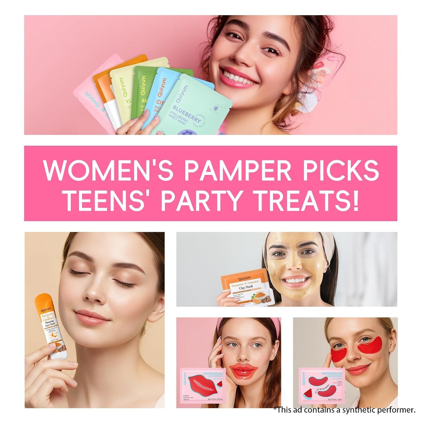 QUIYUM Skincare Set - 26PCS Face Masks & Lip-Eye Masks, Fruit & Turmeric VC Masks Gifts for Women Teen Girls, Travel Size Toiletries for Mother's Day Christmas Birthday Quick Pick Grocers