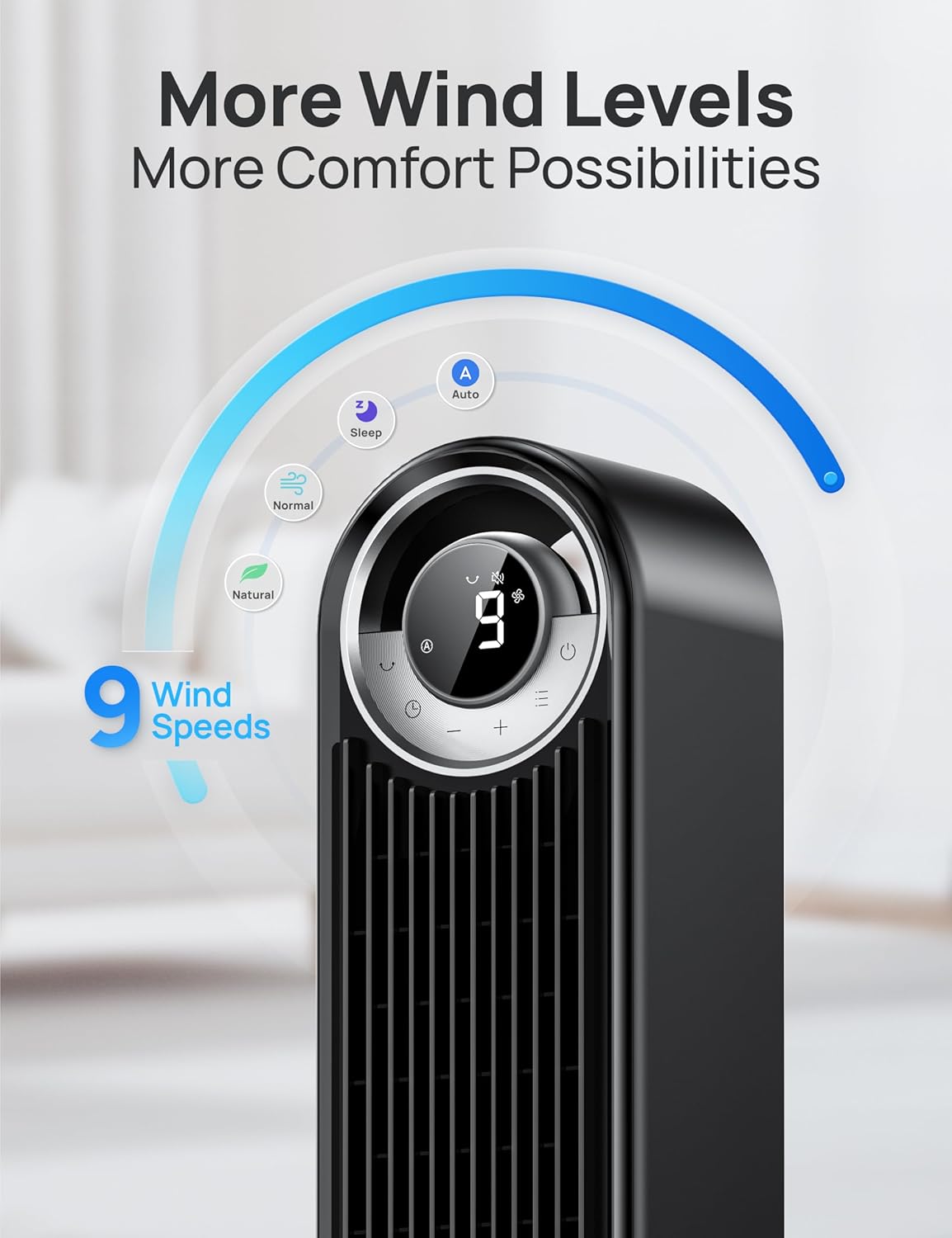 DREO Tower Fan for Bedroom, 90° Oscillating Standing Fan with 28ft/s Velocity, 20dB Quiet for Sleep, DC Motor, 9 Speeds, 4 Modes, 12H Timer, Voice & APP & Remote Control, Starlight Quick Pick Grocers