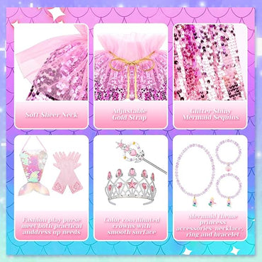 Meland Princess Dress Up for Girls 3-8, Mermaid Cape with Crown, Dress Up Clothes Birthday Gift Toys for Girls Toddlers Quick Pick Grocers