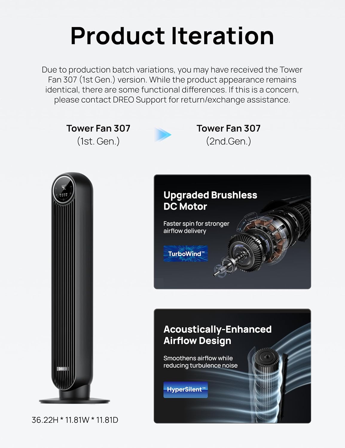DREO Tower Fan for Bedroom, 2026 Upgraded DC Motor, 28ft/s High Velocity, 20dB Ultra Quiet Standing Fan, 8 Speeds 4 Modes, 90° Oscillating Bladeless Fan for Indoors, Floor Fans with Remote Quick Pick Grocers
