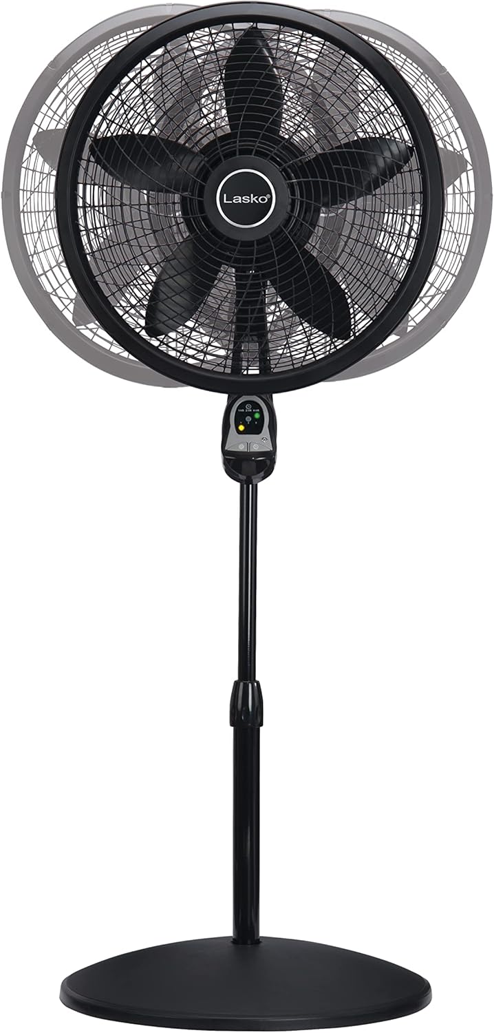 Lasko Oscillating Cyclone Pedestal Fan with Remote Control - Cooling Standing Fan for Bedroom, Living Room, and Home Office - Adjustable Height - 3 Quiet Speeds - 1843 - 18" Blade Diameter - Black Quick Pick Grocers