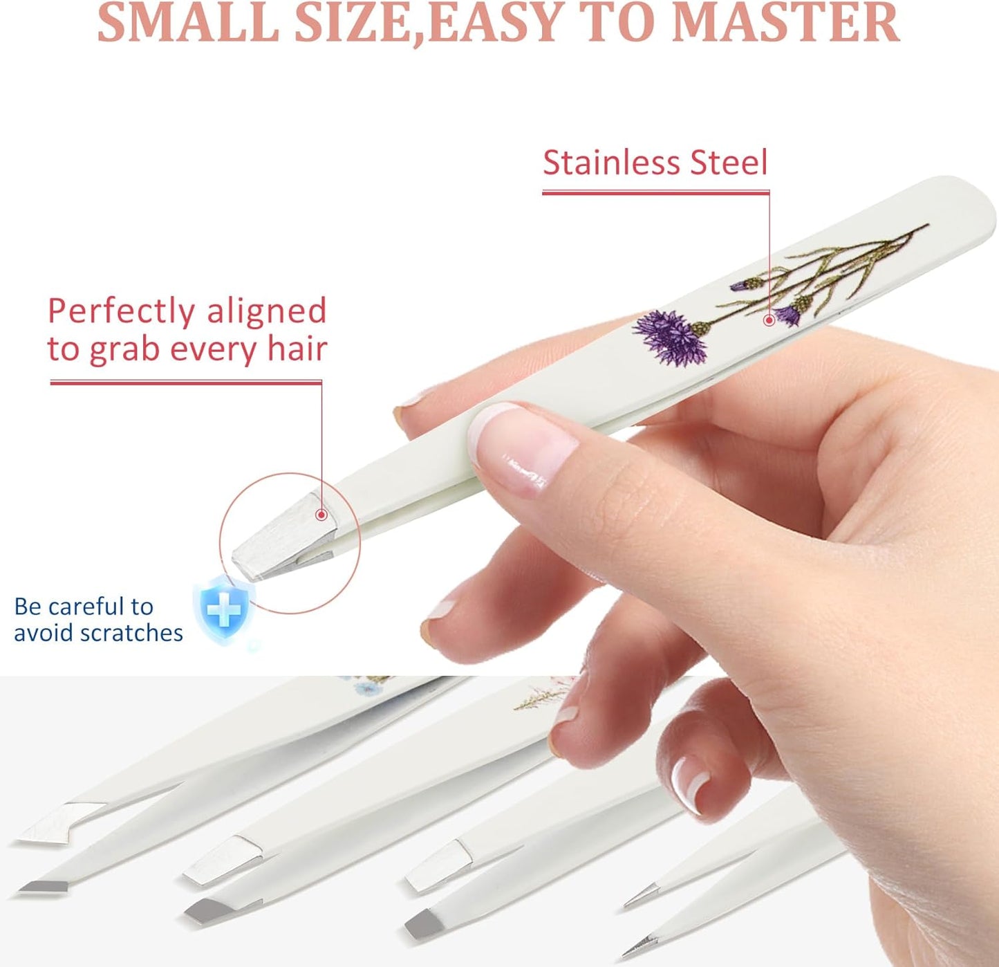 Personalized Tweezers Set for Women Facial Hair in Floral Travel Case, Small Self Care Inspirational Easter Gifts for Her Friend, Eyebrow Ingrown Hair Splinter Removal Grooming Kit Quick Pick Grocers