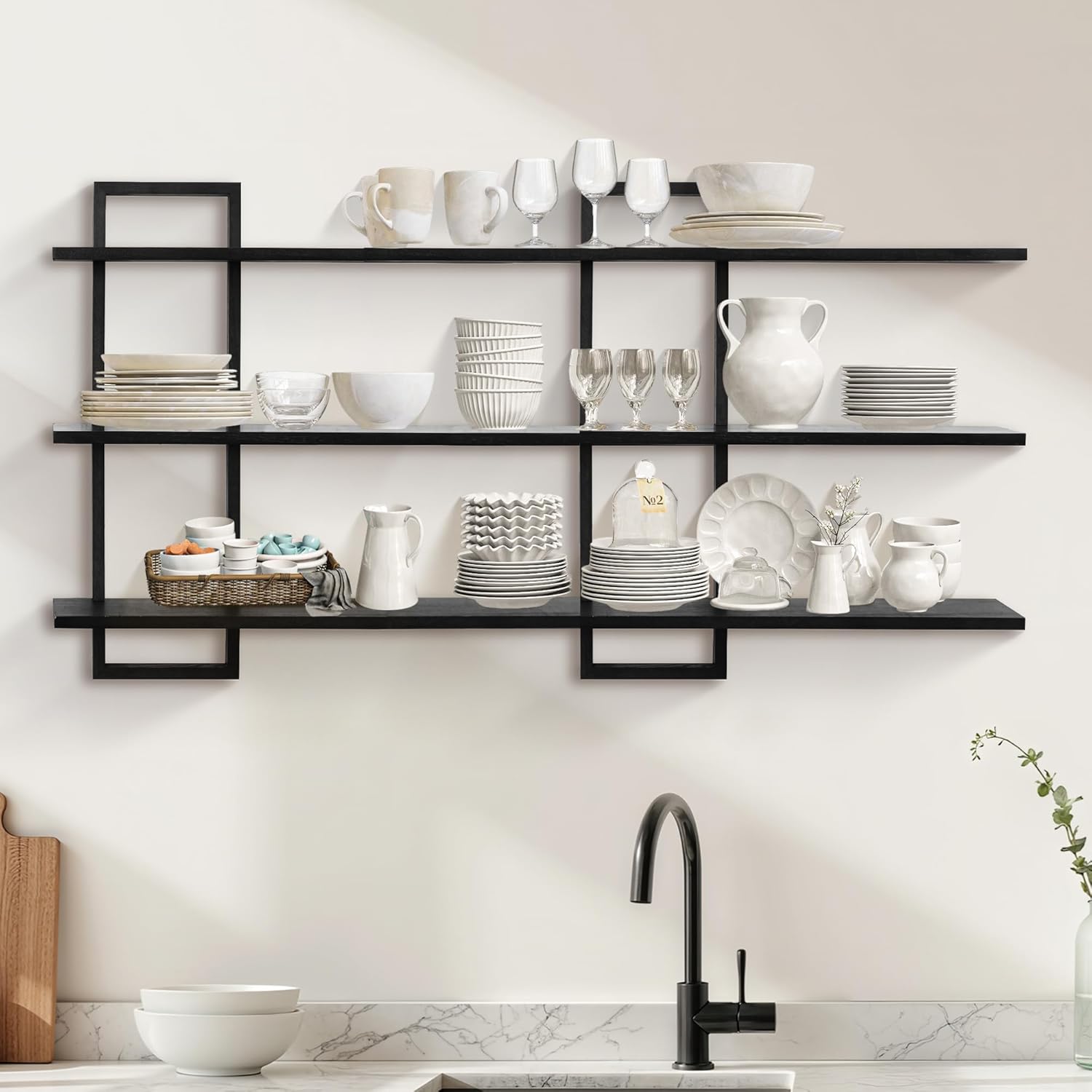 PHOENANCEE 3 Tier Wall Shelves,Decorative Floating Shelf for Wall,Plants Photo Shelf Storage Display Shelving Wood for Living Room Bedroom Kitchen Home Office Decor,Modern,Large,22 Inch Quick Pick Grocers
