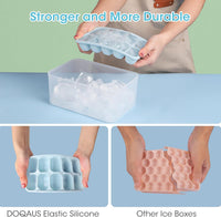 DOQAUS Ice Cube Tray with Lid and Bin - 4 Pack Silicone Ice Cube Trays for Freezer, Stackable Ice Bucket Kits with Storage Container & Scoop for Kitchen, RV, Cocktail, Coffee Quick Pick Grocers