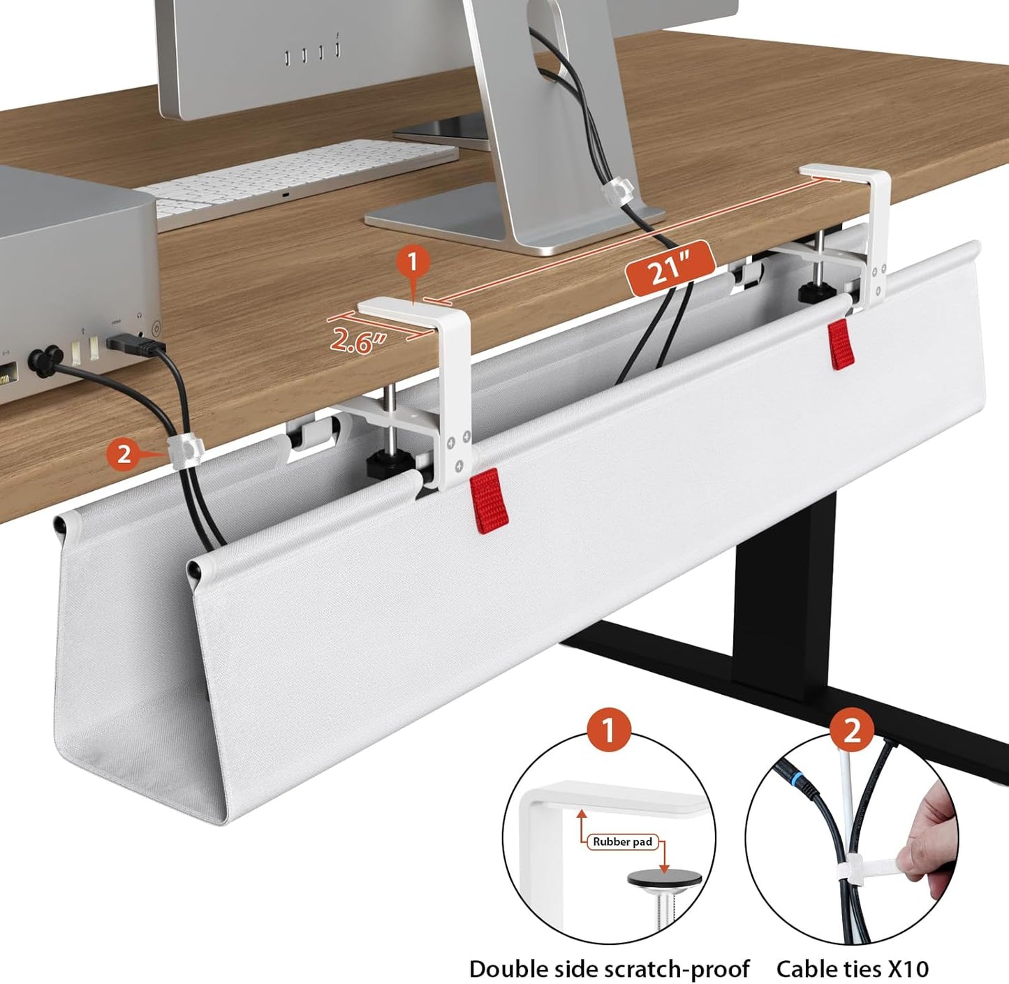 Univivi No Drill Under Desk Cable Management Tray, 36" Cord Organizer for Table, Clamp/Screw Mount Desk Cable Management, Premium Fabric Cable Management Tray for Office, Home Quick Pick Grocers