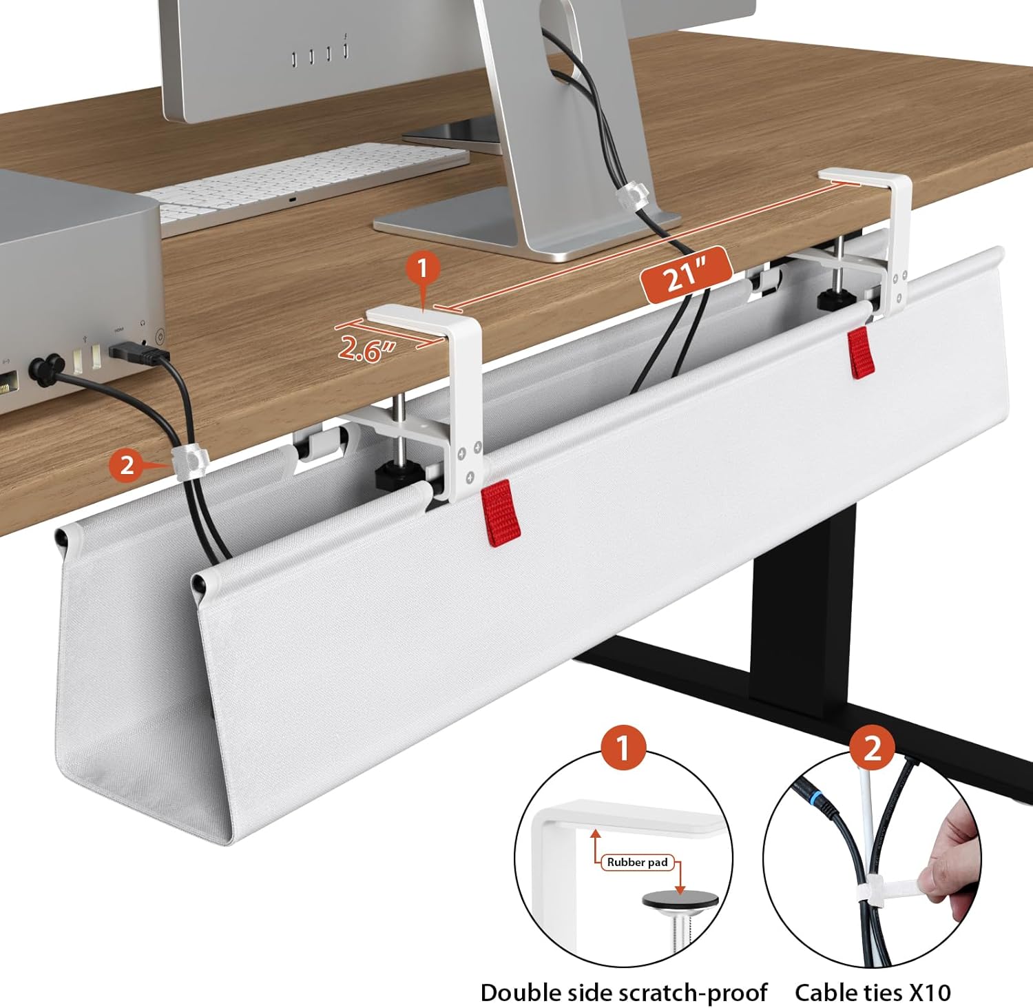 Univivi No Drill Under Desk Cable Management Tray, 36" Cord Organizer for Table, Clamp/Screw Mount Desk Cable Management, Premium Fabric Cable Management Tray for Office, Home Quick Pick Grocers