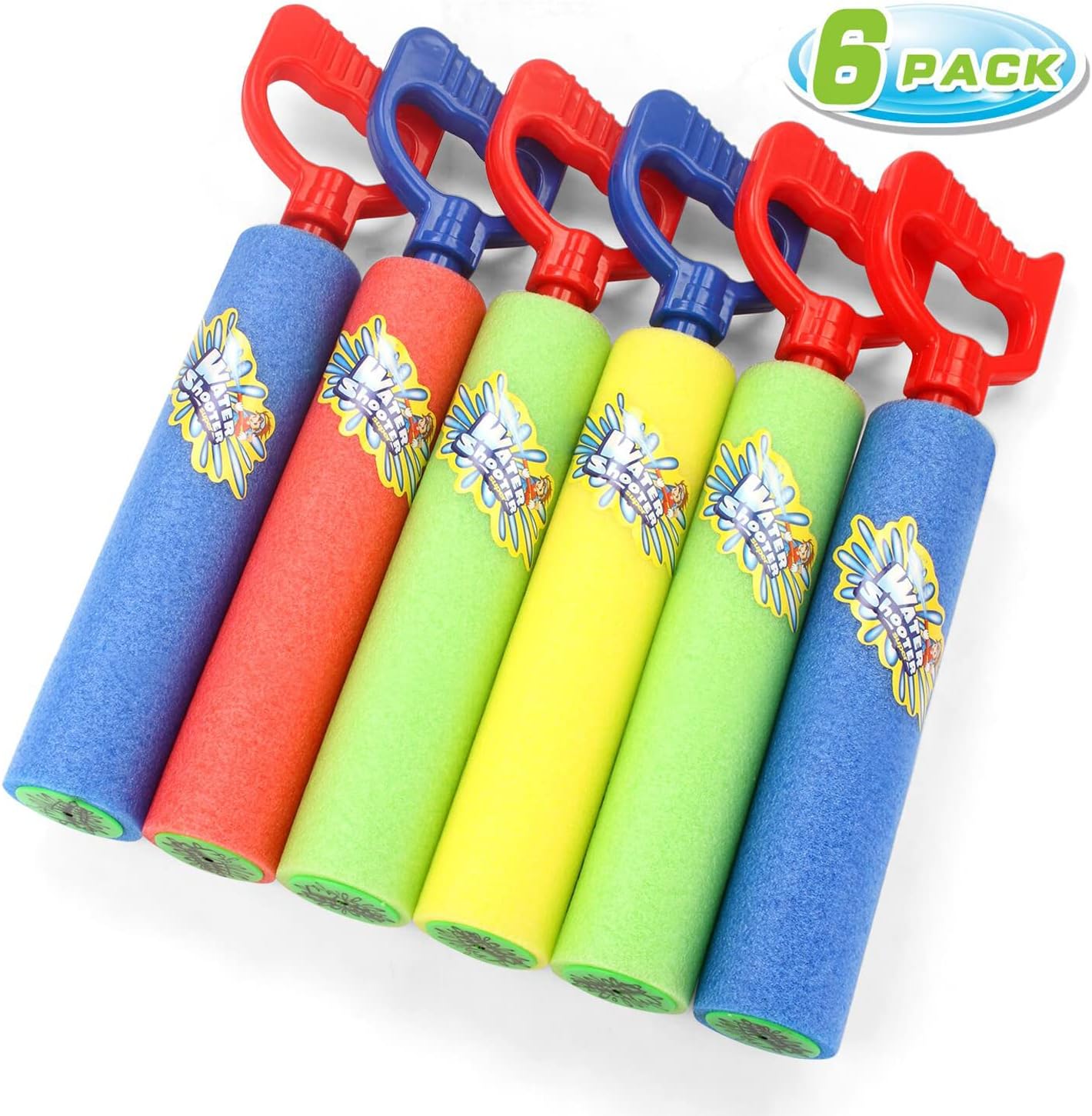 Fun-Here Water Guns Shooter 6 Pack, Super Foam Soakers Blaster Squirt Guns, Pool Noodles Toy with Plastic Handle Summer Swimming Beach Garden Fighting Game,Outdoor Toys for Kids Boys Girls Adults Quick Pick Grocers