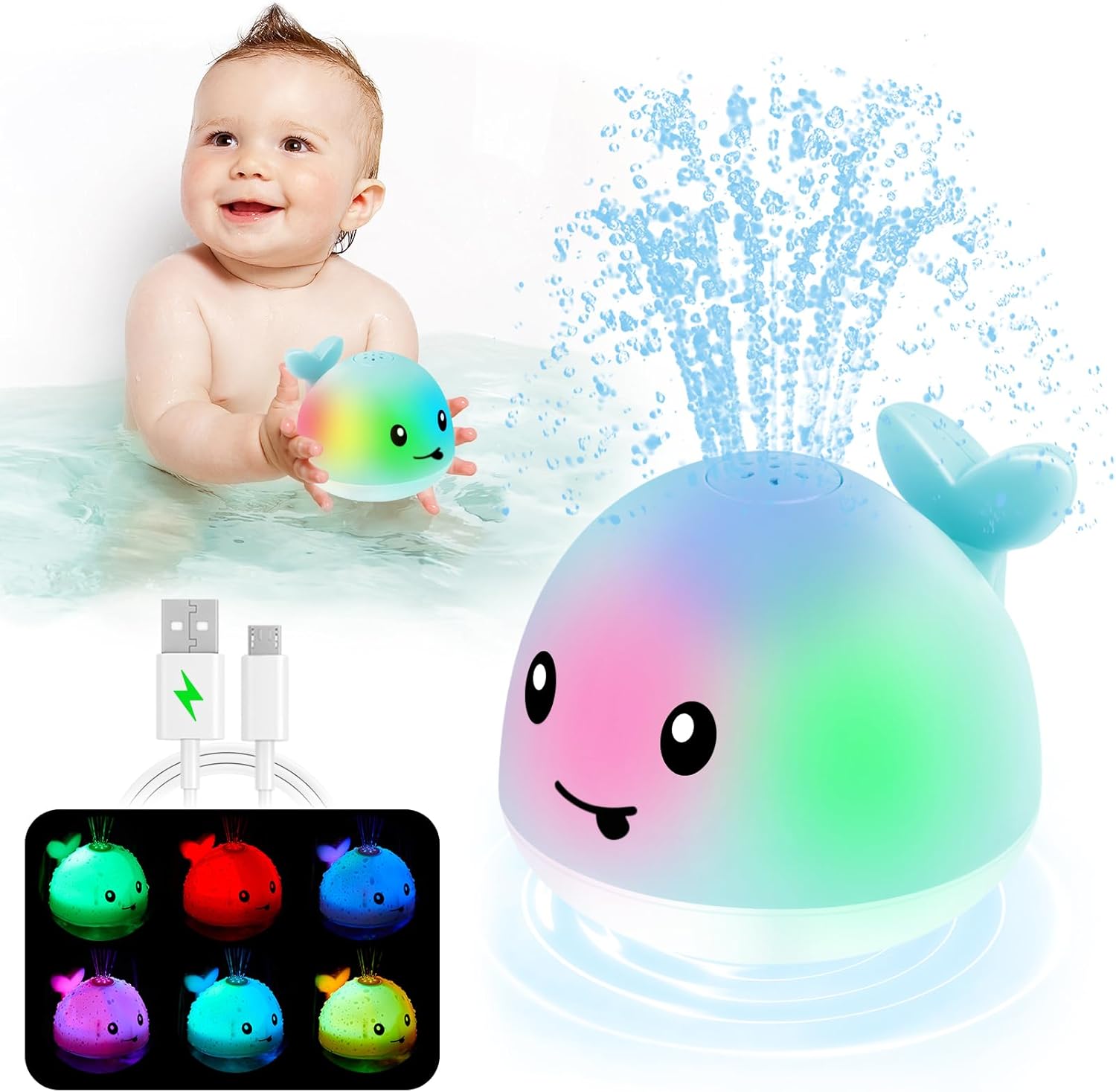ANGGIKO Baby Bath Toys, Pool Water Table Toy for Babies, Toddler Bath Toys for Kids Ages 1-3, Light Up Whale Bath Toy Sprinkler 1 Year Old Boy Girl Gift Summer Bathtub Fountain Baby Toy 6-12-18 Months Quick Pick Grocers