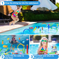 YUJUN Pool Diving Swimming Toys, Summer Underwater Game Toys with Pool Fishes Dive Sticks Rings Gems Storage Bag for Kids Swim Birthday Party Favors Quick Pick Grocers