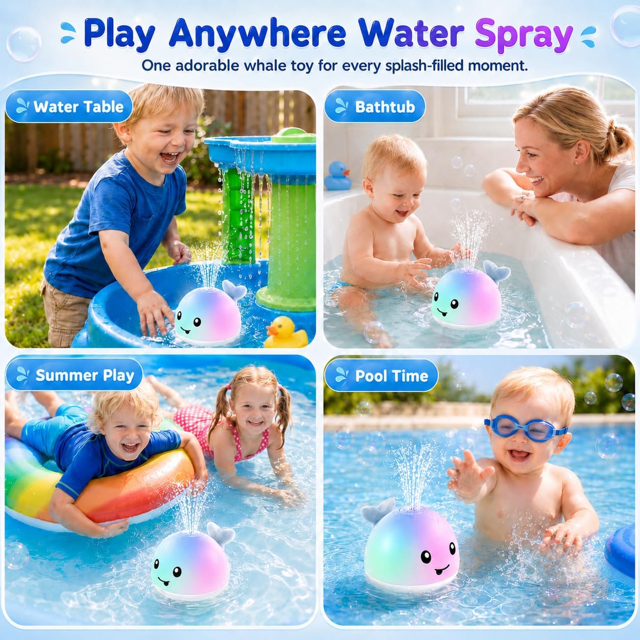 ANGGIKO Baby Bath Toys, Pool Water Table Toy for Babies, Toddler Bath Toys for Kids Ages 1-3, Light Up Whale Bath Toy Sprinkler 1 Year Old Boy Girl Gift Summer Bathtub Fountain Baby Toy 6-12-18 Months Quick Pick Grocers