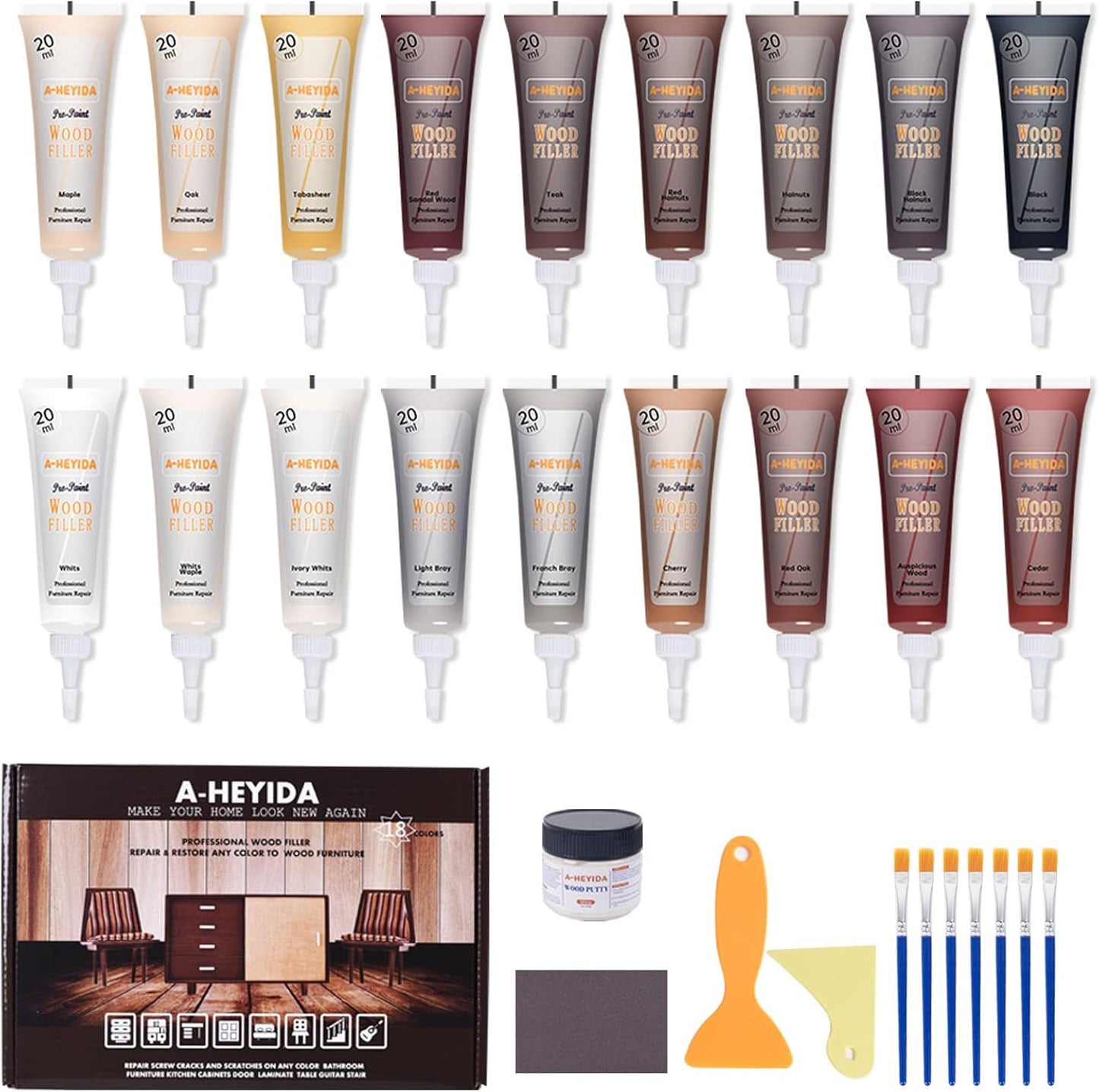 Wood Furniture Repair Kit - 18 Colors Wood Filler Hardwood Laminate Vinyl Floor Repair Kit Wood Putty Cabinet Touch Up Kit - Cover Scratches, Stains, Holes for Table, Door, Veneer, Cherry, Walnut Quick Pick Grocers