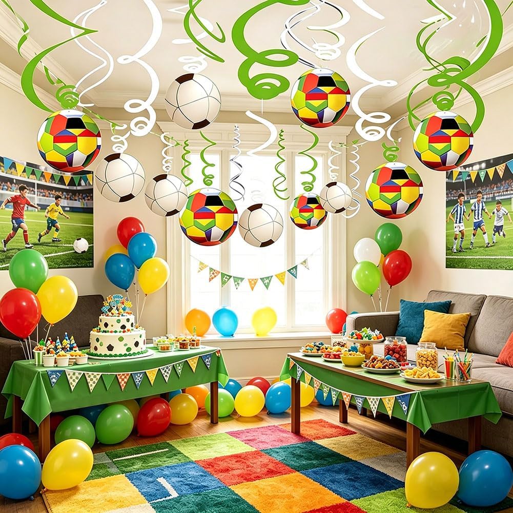 30CT Soccer Hanging Swirl for Soccer Party Supplies Theme Birthday Party Decorations Quick Pick Grocers