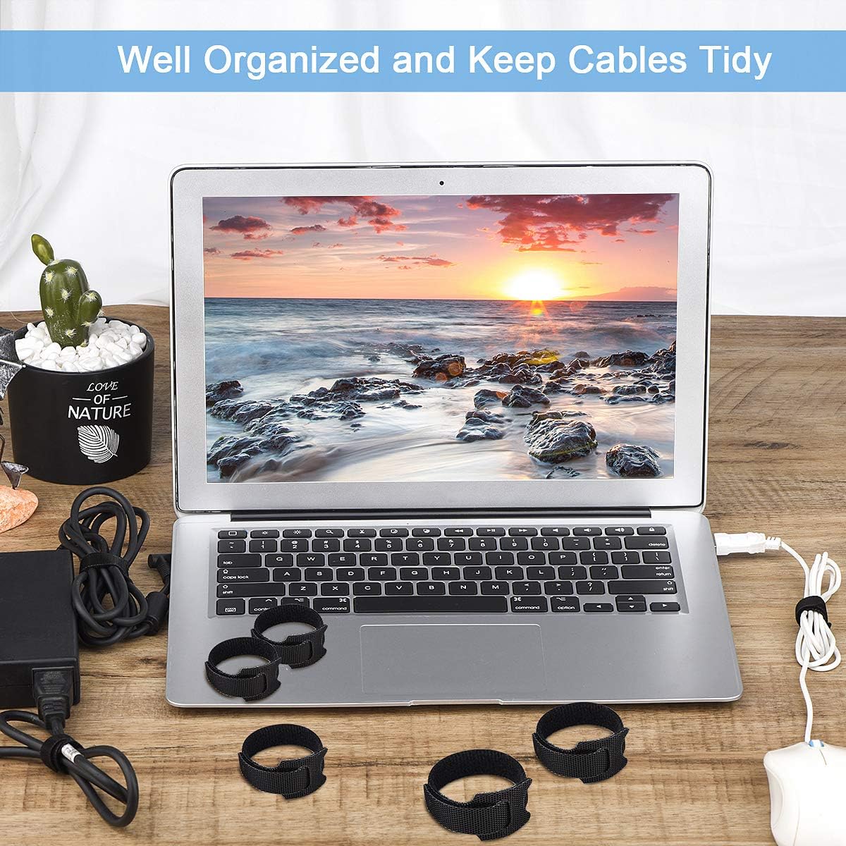 Nettbe Reusable Cable Ties, Adjustable Cord Straps Wire Organizer Cord Wrap and Hook Loop Cable Management Quick Pick Grocers