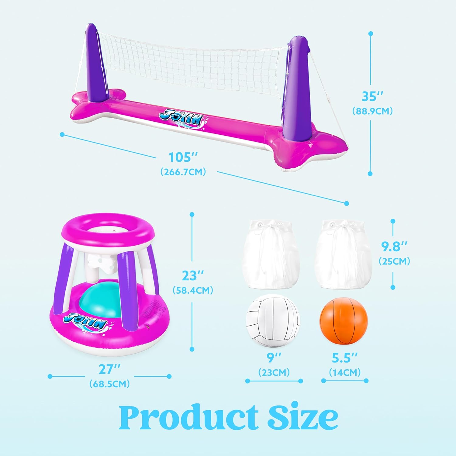 JOYIN Inflatable Pool Float Set Volleyball Net & Basketball Hoops, Balls Included for Kids and Adults Swimming Game Toy, Summer Floaties, Volleyball Court |Basketball Quick Pick Grocers