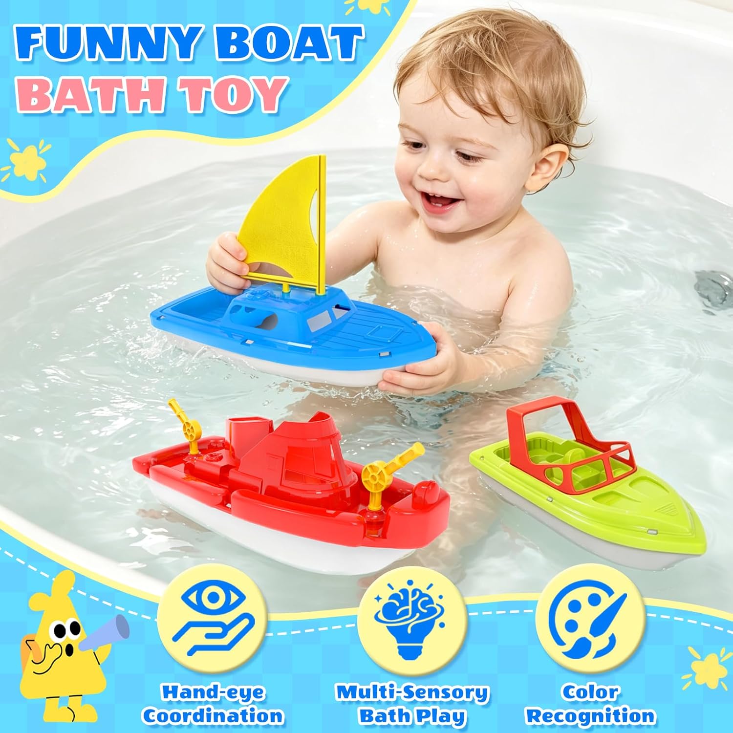 Toy Boat Fleet for Toddlers, Floating Water Play Boats for Pool, Bath & Beach, Colorful Boat Set for Kids Ages 3-5 Quick Pick Grocers