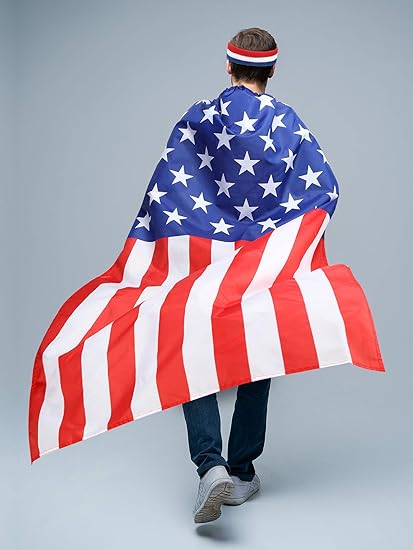 Frienda American Flag Costume Cape, 4th of July 250th Retro 80's USA Sunglasses and Flag Headband for 250th Anniversary Quick Pick Grocers