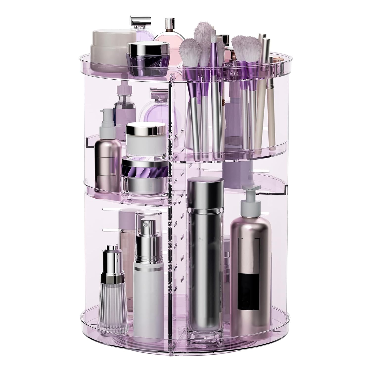 Rotating Makeup Organizer, DIY 8 Adjustable Layers Spinning Skincare Storage, Cosmetic Display Case with Brush Holder and Perfume Tray, Multi-Function Vanity Bathroom Countertop Organizer Clear Quick Pick Grocers