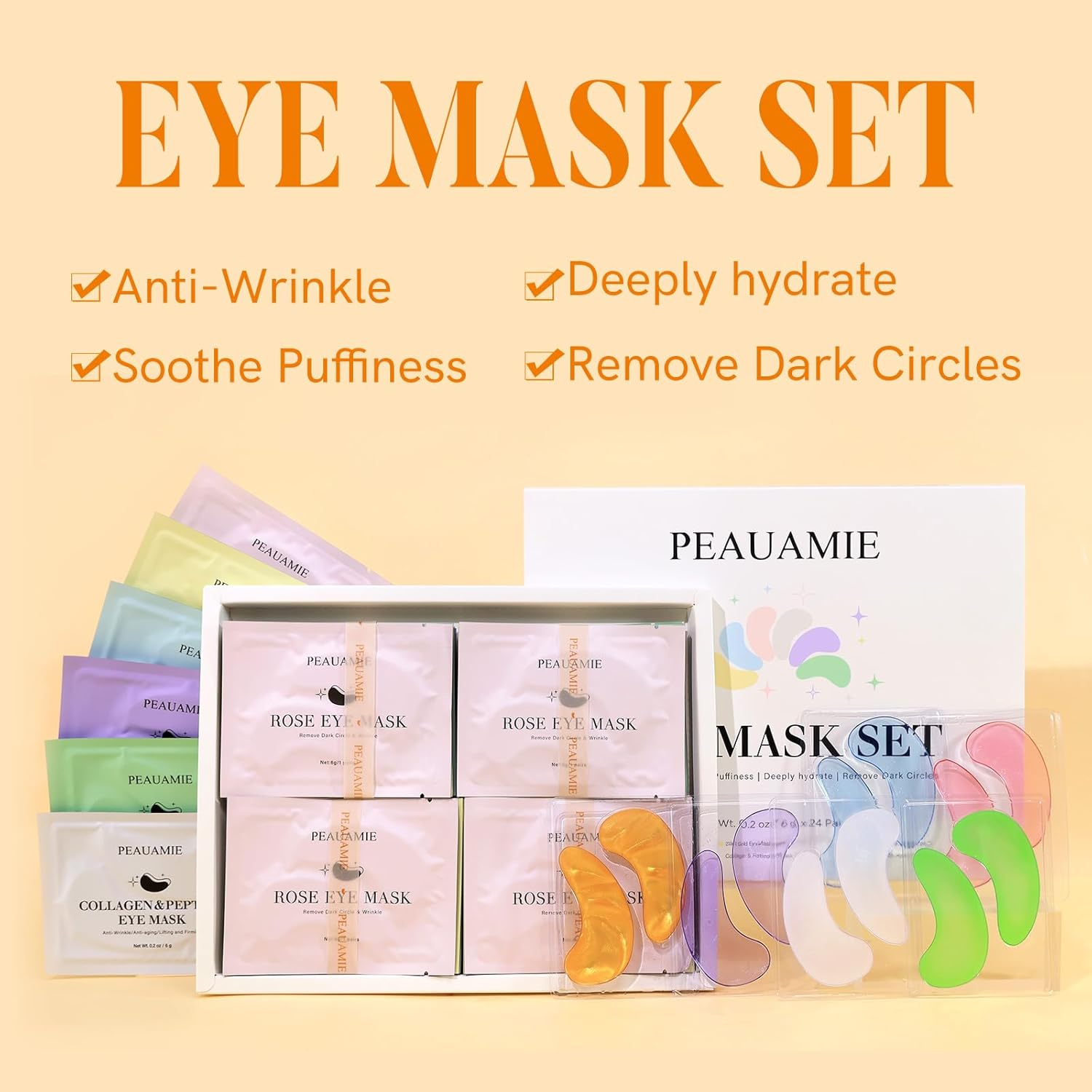 PEAUAMIE Under Eye Patches Collagen and Peptide Eye Mask for Dark Circles and Puffiness,Face Mask Skin Care Products 30 Pairs Quick Pick Grocers