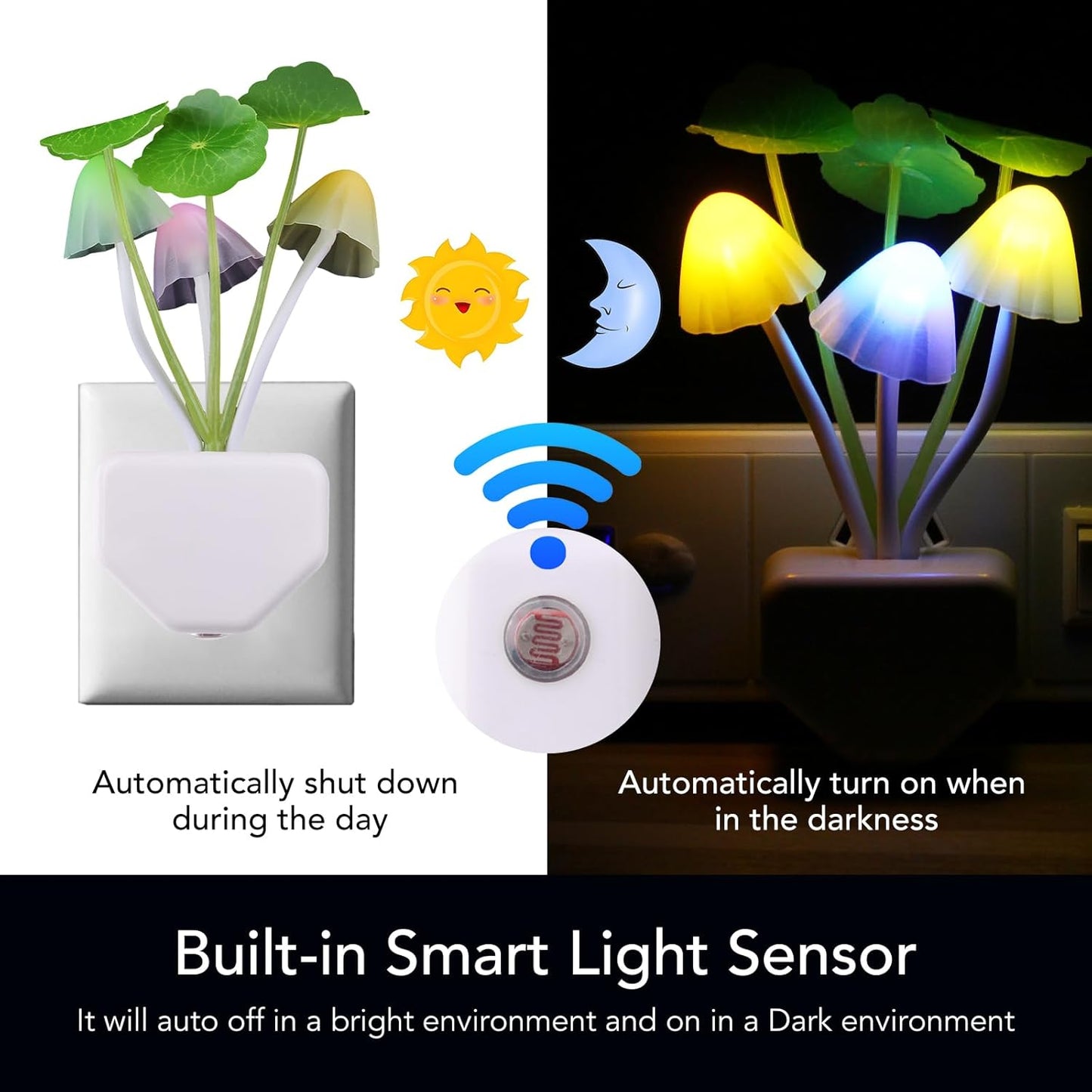 Rienar Sensor Led Night Light, Color Changing Plug-in LED Mushroom Dream Bed Lamp Quick Pick Grocers