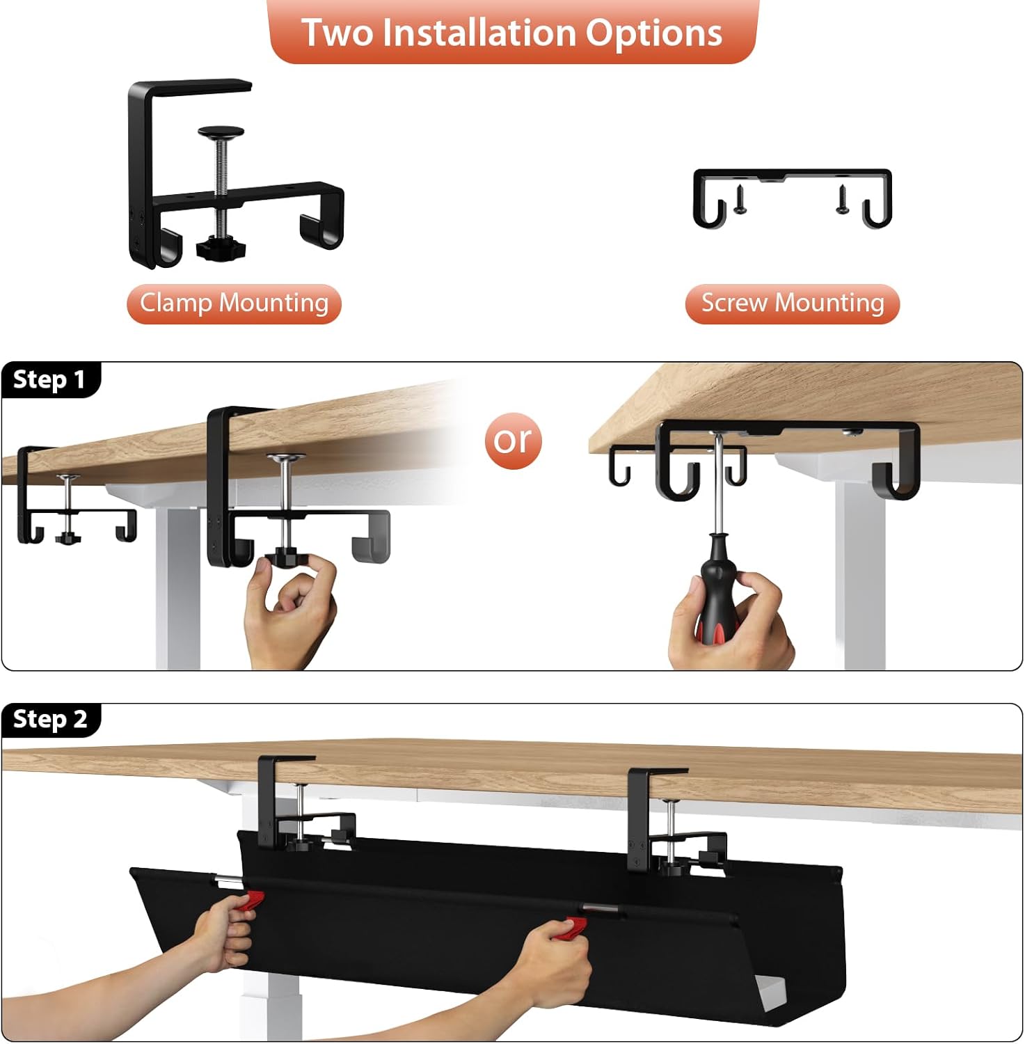 Univivi No Drill Under Desk Cable Management Tray, 36" Cord Organizer for Table, Clamp/Screw Mount Desk Cable Management, Premium Fabric Cable Management Tray for Office, Home Quick Pick Grocers