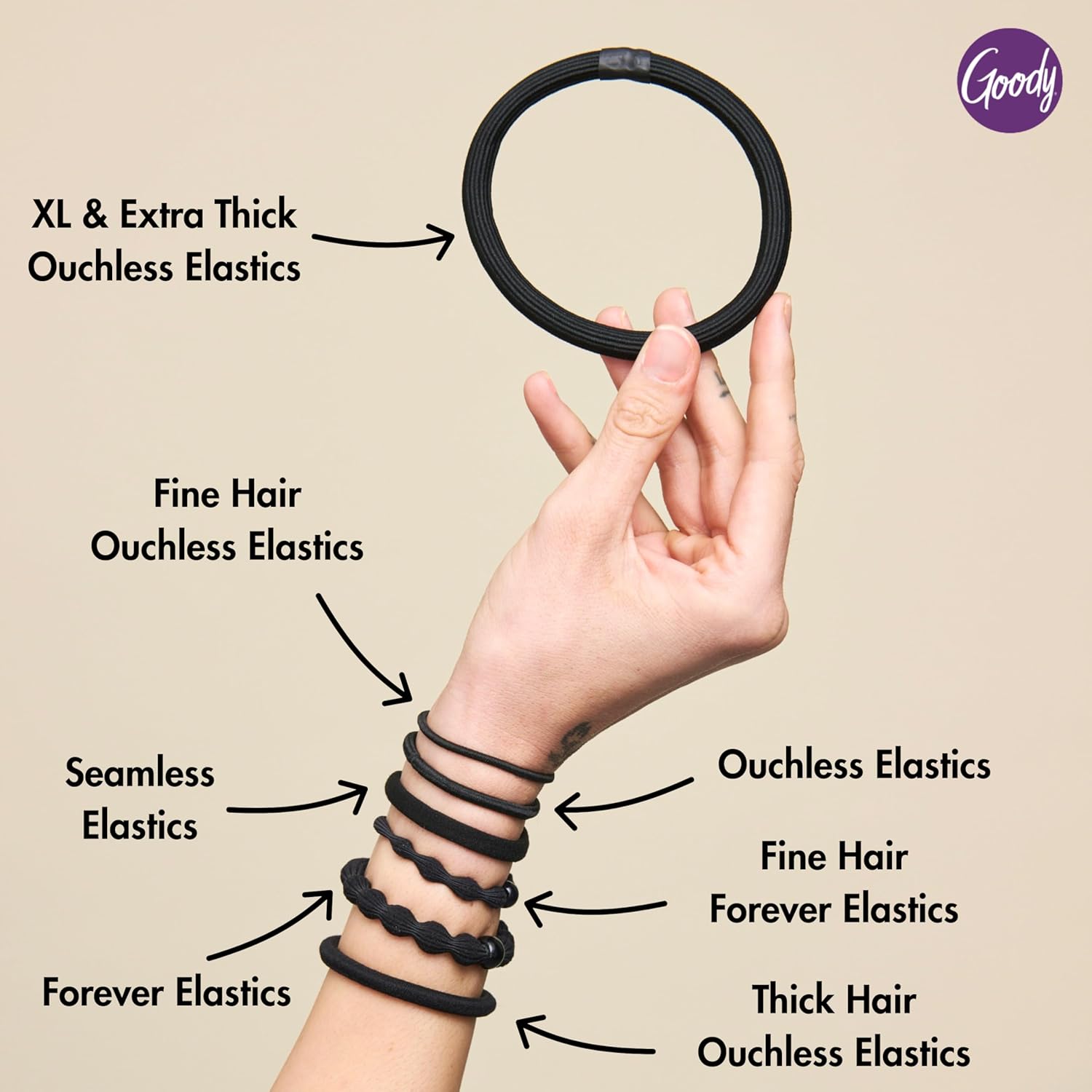 Goody Ouchless Hair Elastics – No Pull, No Breakage, Tangle-Free Hold for Thick, Curly, Coily & Textured Hair – 15 Count, Long-Lasting Ponytail Holders for Women & Men Quick Pick Grocers