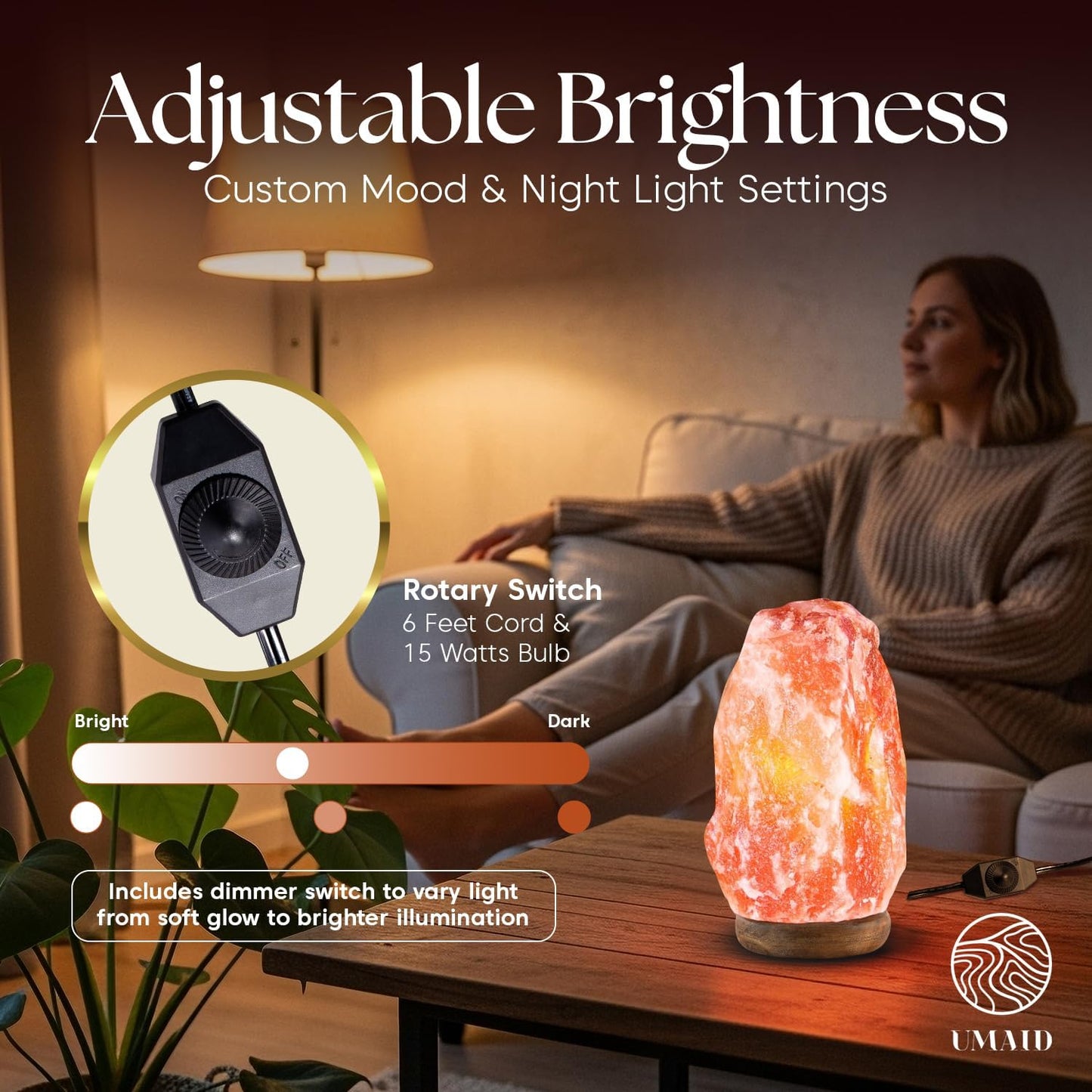 UMAID Himalayan Salt Lamp, Dimmable Pink Rock Salt Lamp for Bedroom, Office Desk & Meditation Room, Spa Decor, Relaxation Home Decor Gifts for Men & Women Quick Pick Grocers
