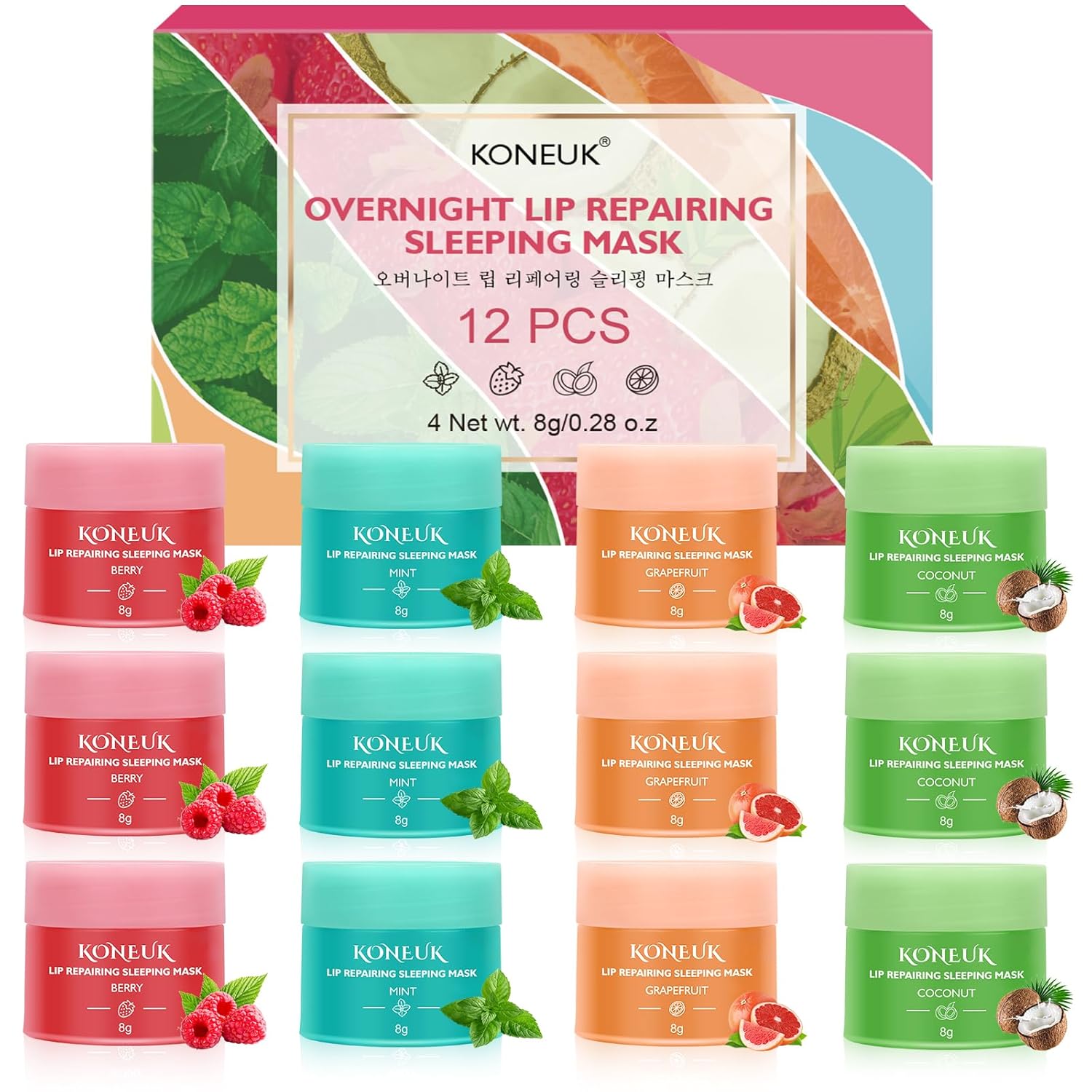 12 Pack Lip Sleeping Mask Set, Overnight Lip Treatment, Nourish and Hydrate Lip Mask With Vitamin C and Coconut Oil, Lip Balm for Dry Lips, Reduce Lip Lines and Improve Lip Color Quick Pick Grocers