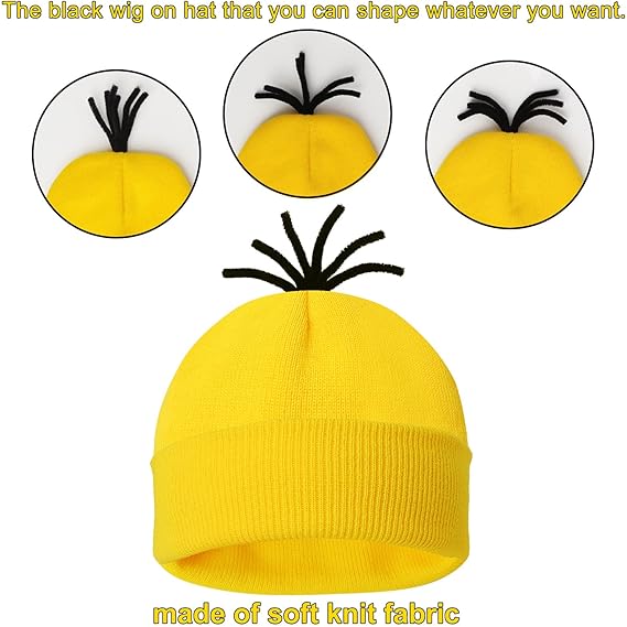 CONGRU 4 Pcs Halloween Costume Accessories Adults-Yellow Beanie Hat/Goggles/Gloves/Suspenders for Halloween Dress Up Quick Pick Grocers