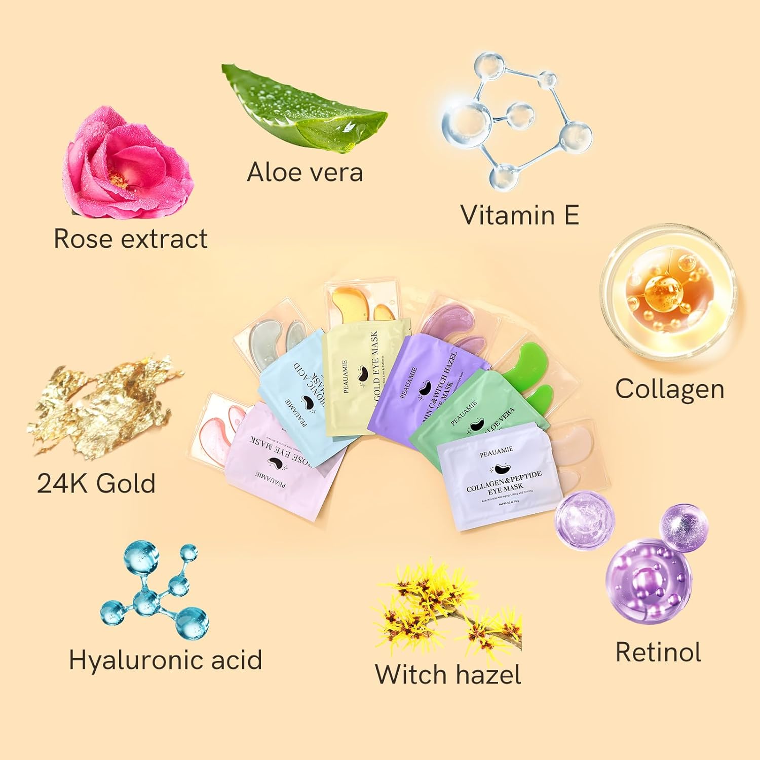 PEAUAMIE Under Eye Patches Collagen and Peptide Eye Mask for Dark Circles and Puffiness,Face Mask Skin Care Products 30 Pairs Quick Pick Grocers