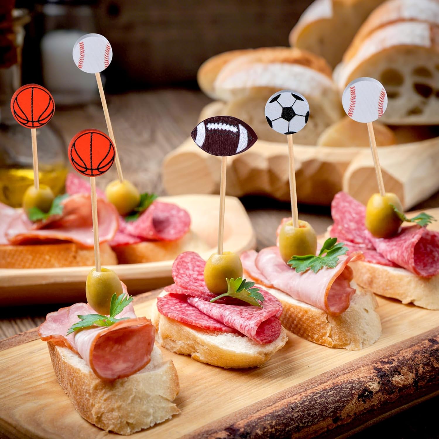JtmyAota 100 Pack Soccer Toothpicks, 4.7 Inch Bamboo Cocktail Picks, Bamboo Toothpicks for World Cup Sports Catered Event Birthday Themed Party Decorations Quick Pick Grocers