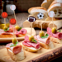 JtmyAota 100 Pack Soccer Toothpicks, 4.7 Inch Bamboo Cocktail Picks, Bamboo Toothpicks for World Cup Sports Catered Event Birthday Themed Party Decorations Quick Pick Grocers