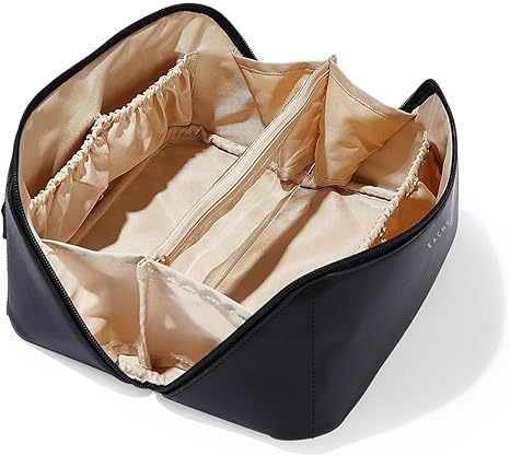 EACHY Travel Makeup Bag, Large Capacity Cosmetic Bag for Women, Waterproof PU Leather, Flat Open Portable Toiletry Bag for Skincare, Brushes & Travel Essentials Quick Pick Grocers
