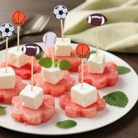 JtmyAota 100 Pack Soccer Toothpicks, 4.7 Inch Bamboo Cocktail Picks, Bamboo Toothpicks for World Cup Sports Catered Event Birthday Themed Party Decorations Quick Pick Grocers