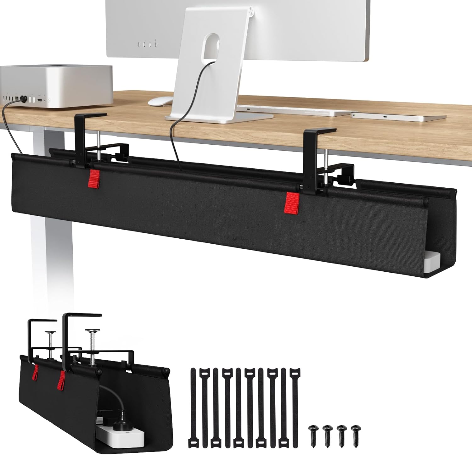 Univivi No Drill Under Desk Cable Management Tray, 36" Cord Organizer for Table, Clamp/Screw Mount Desk Cable Management, Premium Fabric Cable Management Tray for Office, Home Quick Pick Grocers