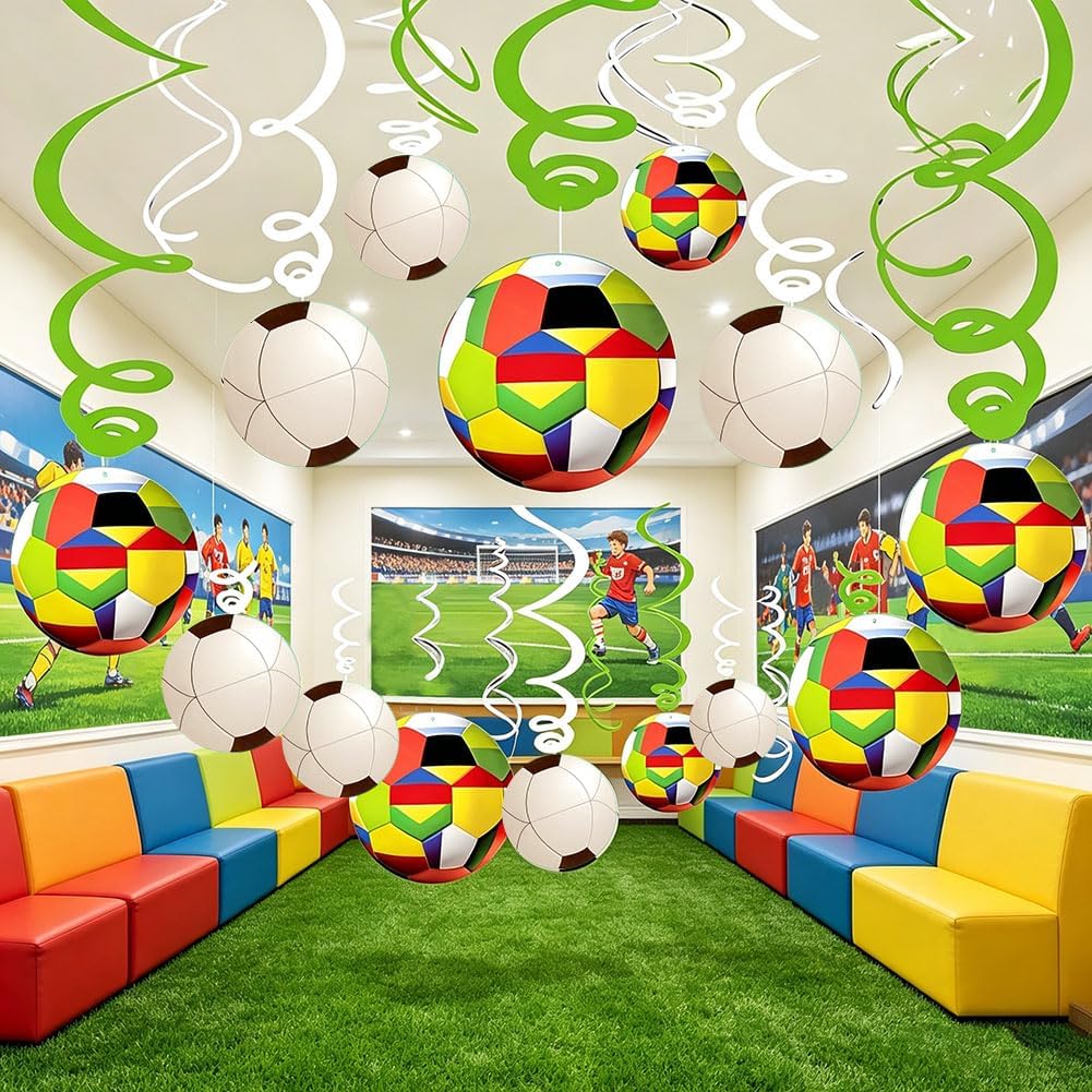 30CT Soccer Hanging Swirl for Soccer Party Supplies Theme Birthday Party Decorations Quick Pick Grocers