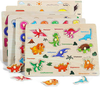 Wooden Peg Puzzle for Toddlers, 6 Pack Toddler Puzzles Set for 3 4 5 Years Old (Alphabet Number Shape Animal Dinosaur Vehicle), Preschool Education Learning Puzzle Toys for Girls and Boys Quick Pick Grocers