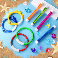YUJUN Pool Diving Swimming Toys, Summer Underwater Game Toys with Pool Fishes Dive Sticks Rings Gems Storage Bag for Kids Swim Birthday Party Favors Quick Pick Grocers