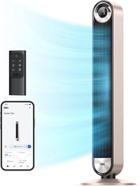 DREO Tower Fan for Bedroom, 90° Oscillating Standing Fan with 28ft/s Velocity, 20dB Quiet for Sleep, DC Motor, 9 Speeds, 4 Modes, 12H Timer, Voice & APP & Remote Control, Starlight Quick Pick Grocers